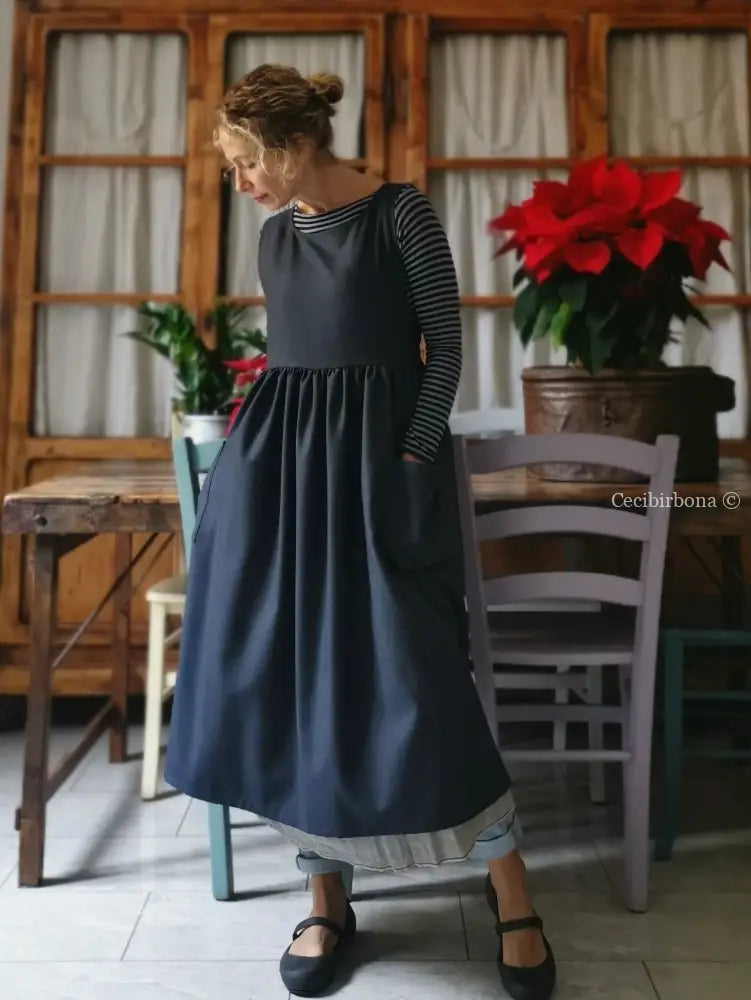 Il grembiule da cucina in denim di lana blu (Ref. 37) grembiule donna tessuti moderni