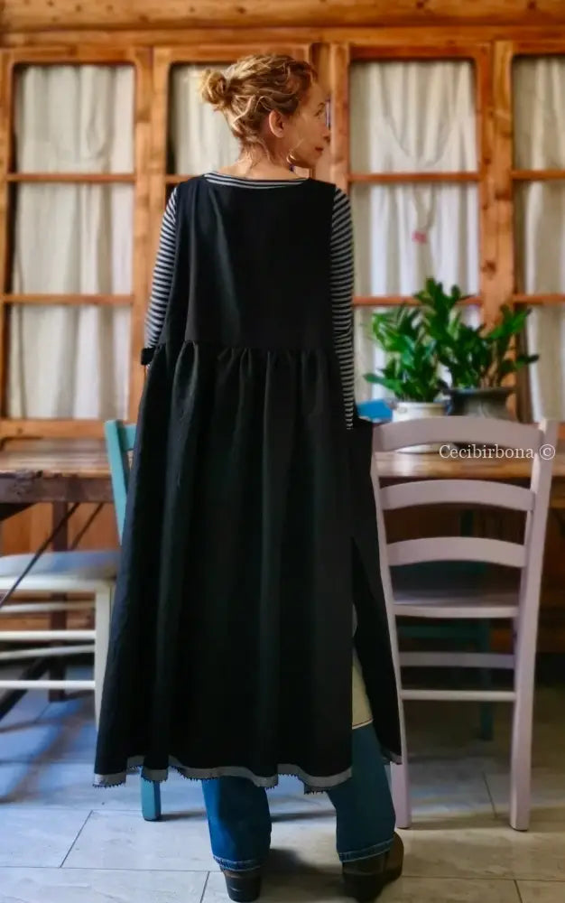 Il grembiule da cucina in lana lavata blu scuro (Ref. 51) grembiule donna tessuti moderni