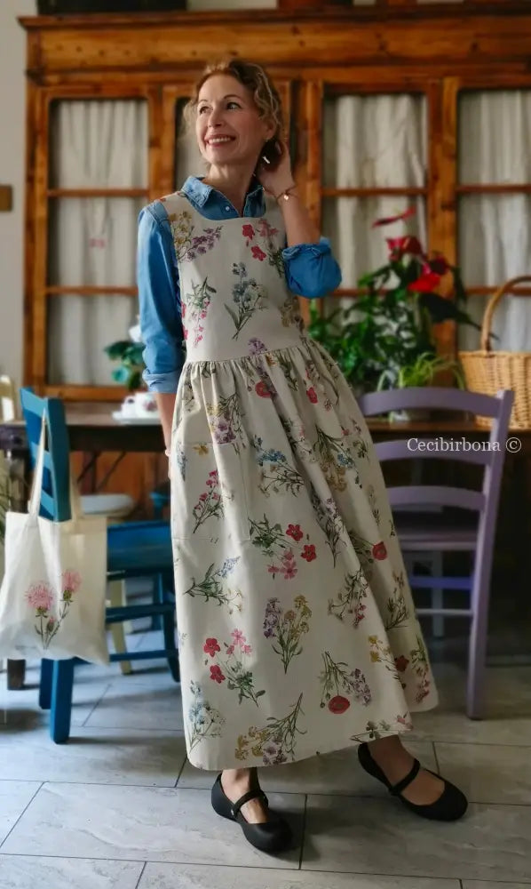 Il grembiule dell’erbario botanico (Ref. 495) grembiule donna tessuti moderni