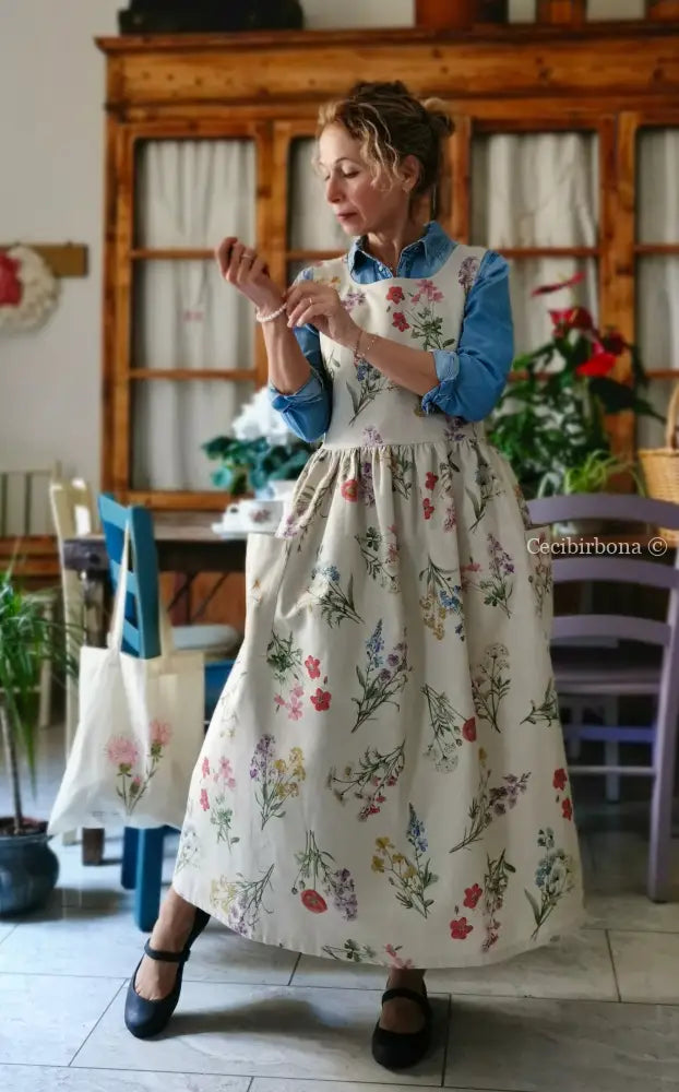 Il grembiule dell’erbario botanico (Ref. 495) grembiule donna tessuti moderni