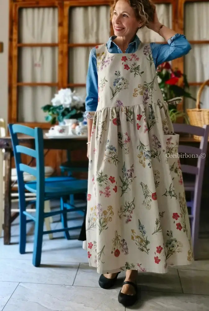 Il grembiule dell’erbario botanico (Ref. 495) grembiule donna tessuti moderni