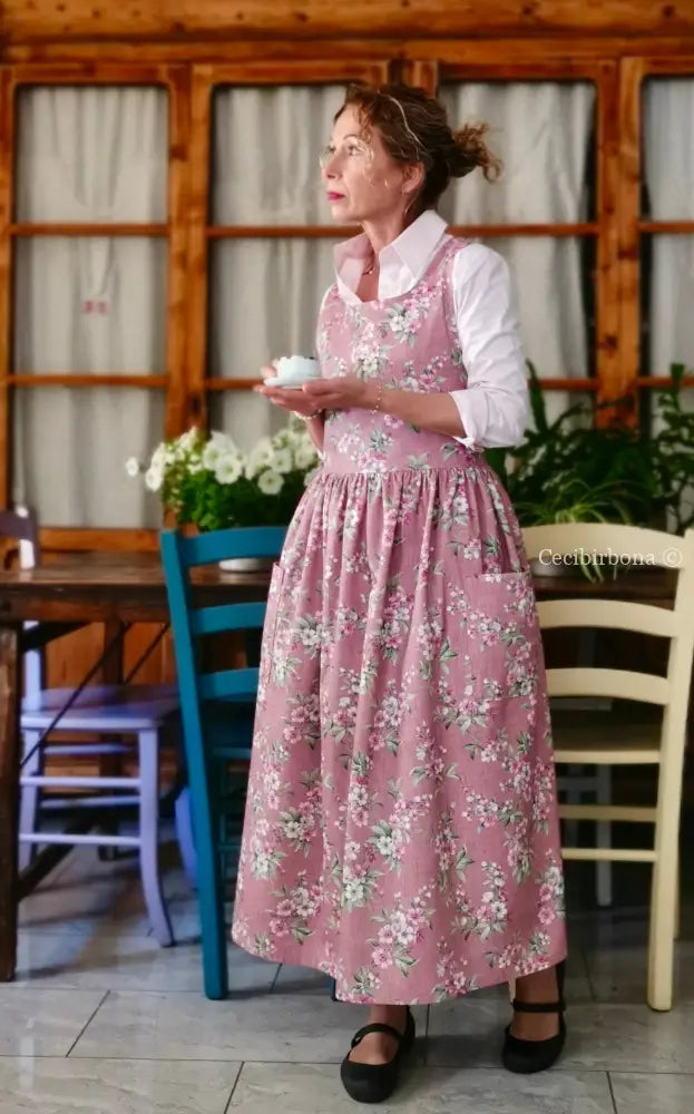 Il grembiule rosa della primavera (Ref. 504) - grembiule donna tessuti moderni