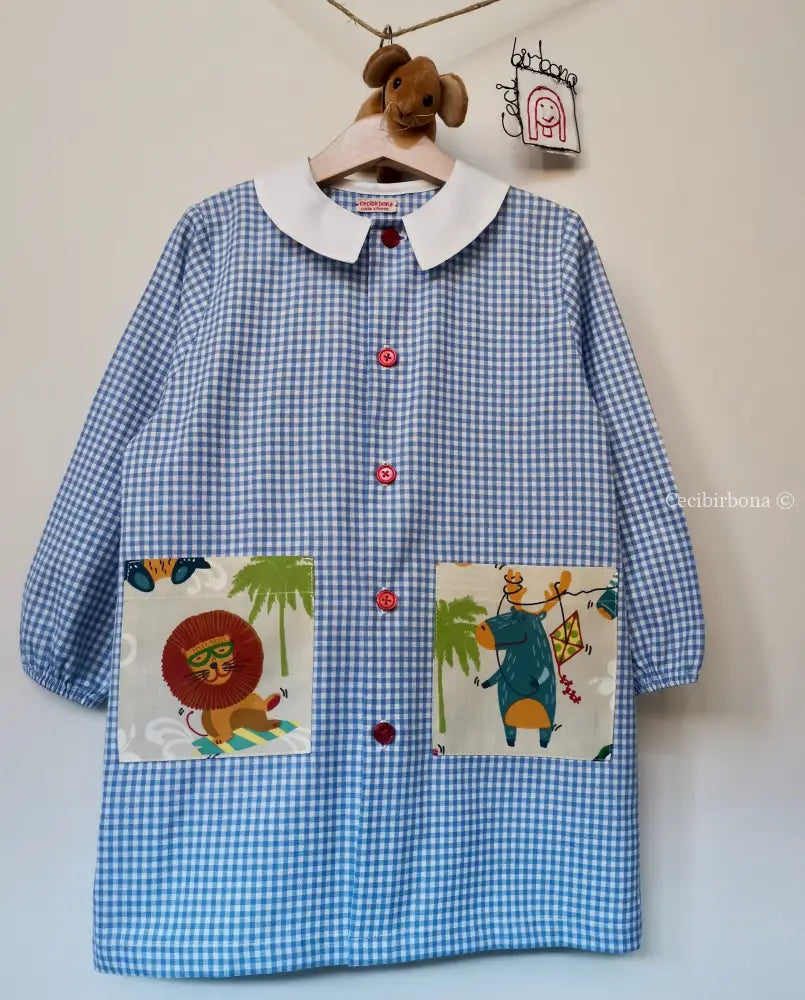 Il grembiulino azzurro con gli animali della savana per bimbo grembiule asilo bimbo