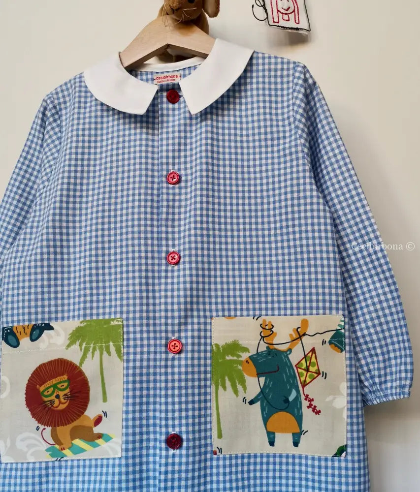 Il grembiulino azzurro con gli animali della savana per bimbo grembiule asilo bimbo