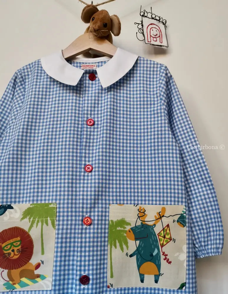 Il grembiulino azzurro con gli animali della savana per bimbo grembiule asilo bimbo