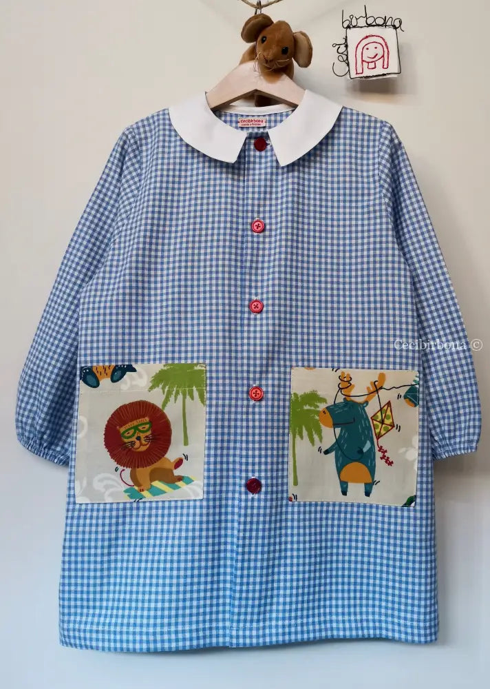 Il grembiulino azzurro con gli animali della savana per bimbo grembiule asilo bimbo