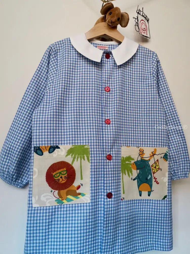 Il grembiulino azzurro con gli animali della savana per bimbo grembiule asilo bimbo