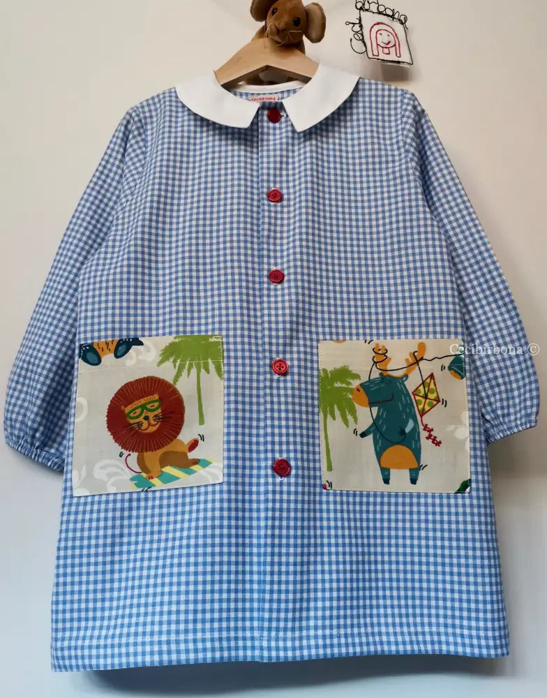 Il grembiulino azzurro con gli animali della savana per bimbo grembiule asilo bimbo