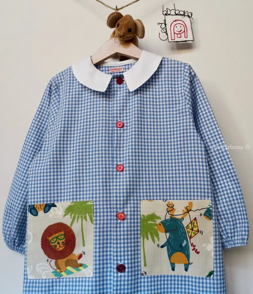 Il grembiulino azzurro con gli animali della savana per bimbo grembiule asilo bimbo