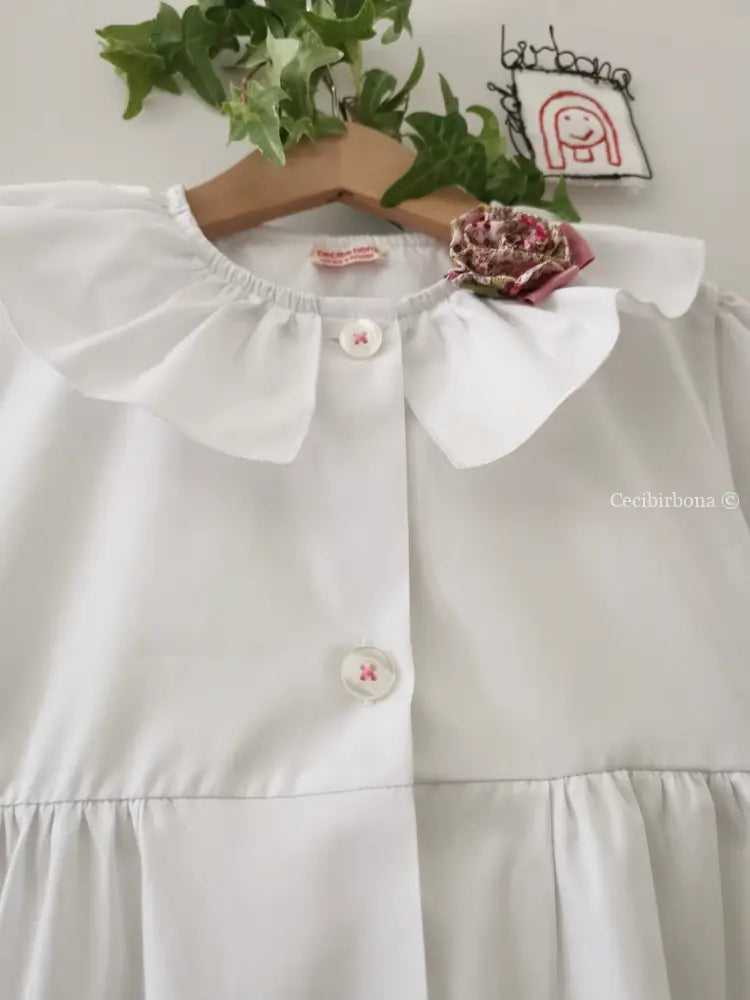 Il grembiulino bianco con le rose e i nontiscordardimé e colletto pierrot per scuola primaria grembiule scuola bimba