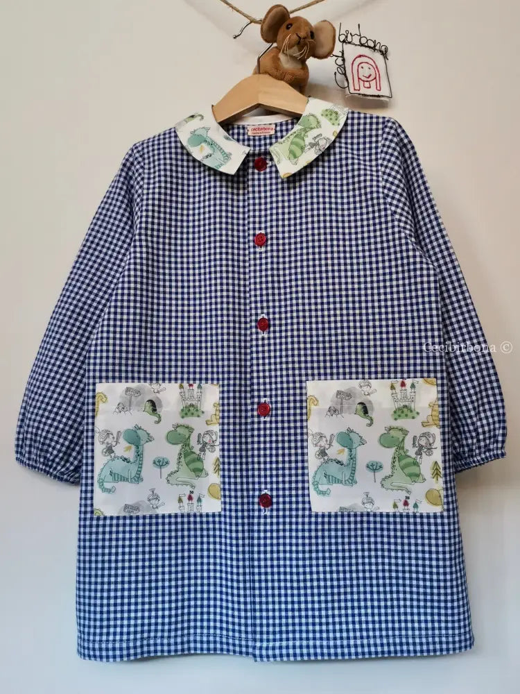 Il grembiulino blu con i dinosauri per bimbo grembiule asilo bimbo