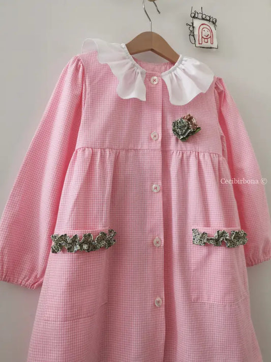 IN SALDO Grembiule bambina per asilo 4/5 anni con rouches a fiorellini azzurri grembiule asilo bimba