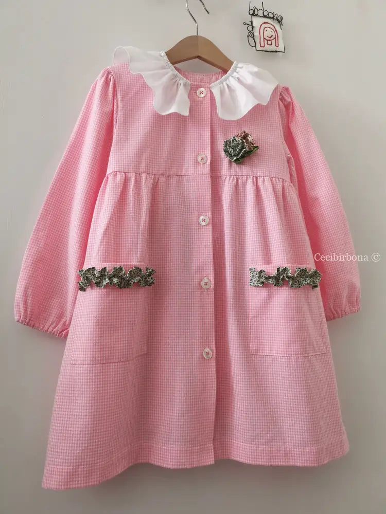 IN SALDO Grembiule bambina per asilo 4/5 anni con rouches a fiorellini azzurri grembiule asilo bimba