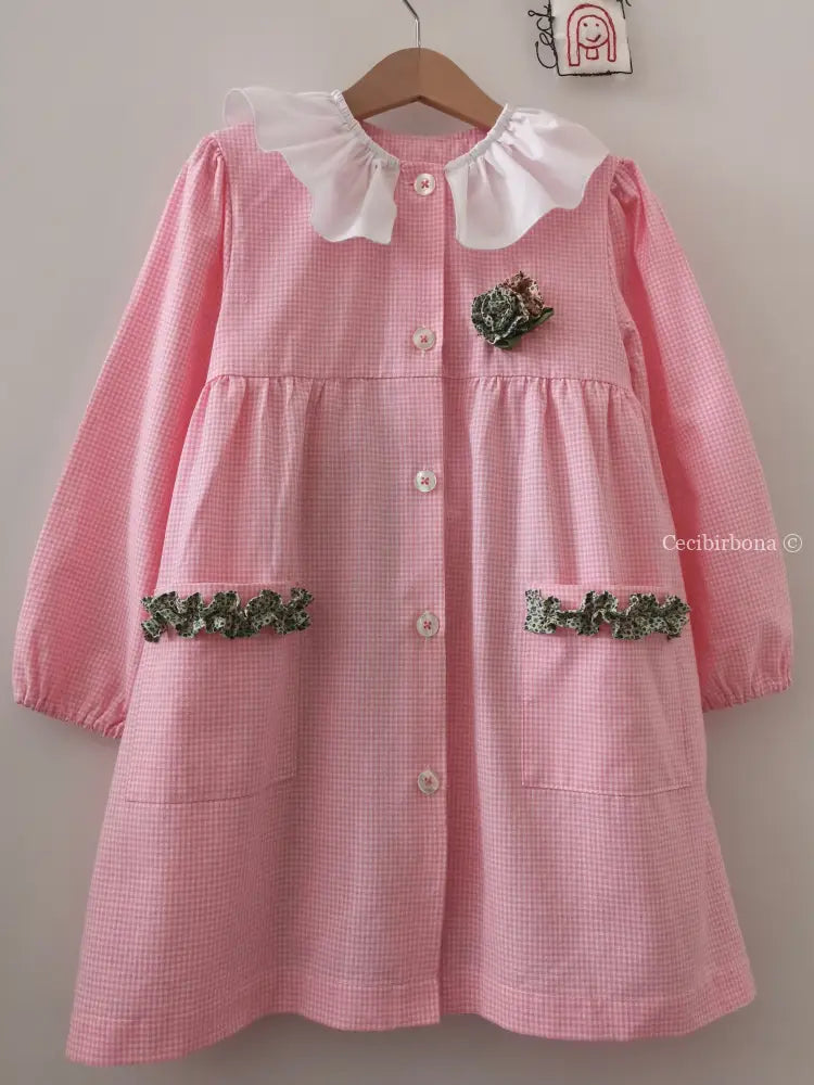 IN SALDO Grembiule bambina per asilo 4/5 anni con rouches a fiorellini azzurri grembiule asilo bimba