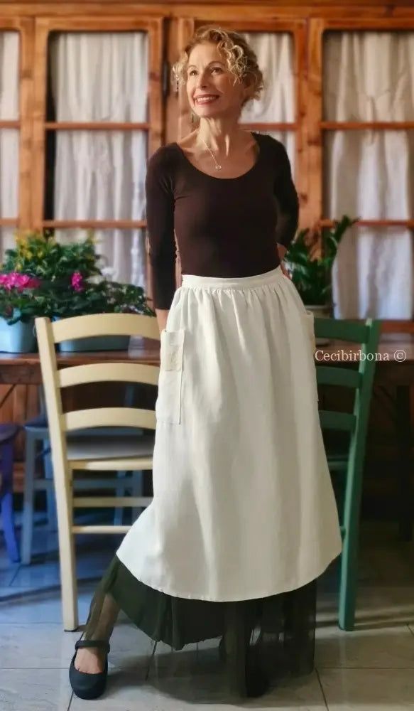 Mezzo grembiule lungo in lino antico (Ref. 145) grembiule donna in tessuto antico