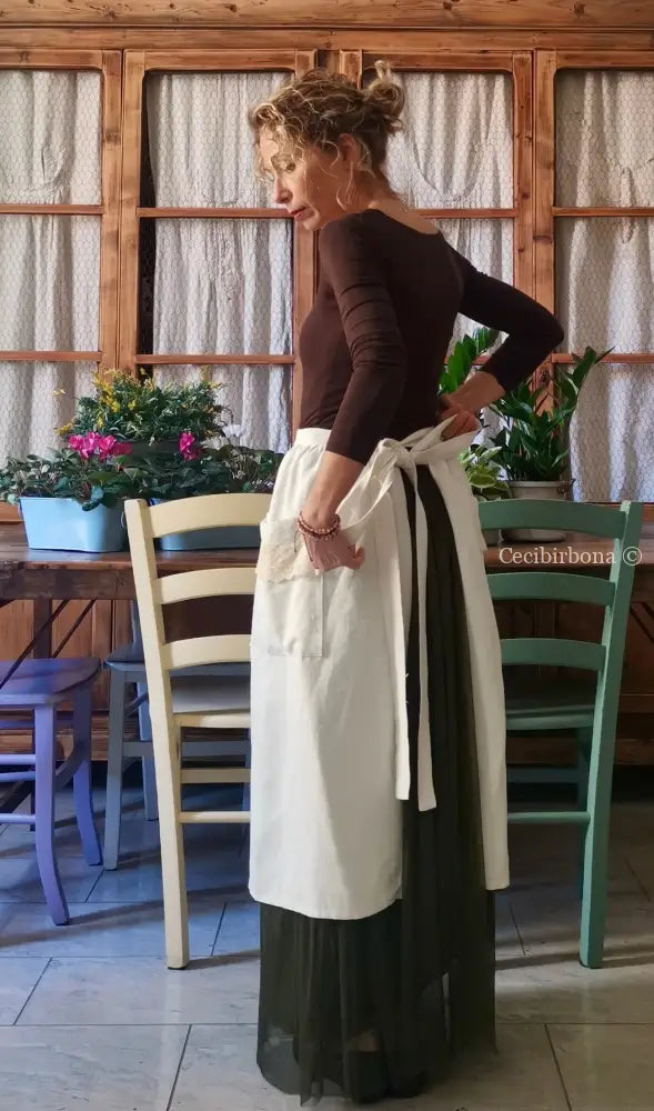 Mezzo grembiule lungo in lino antico (Ref. 145) grembiule donna in tessuto antico