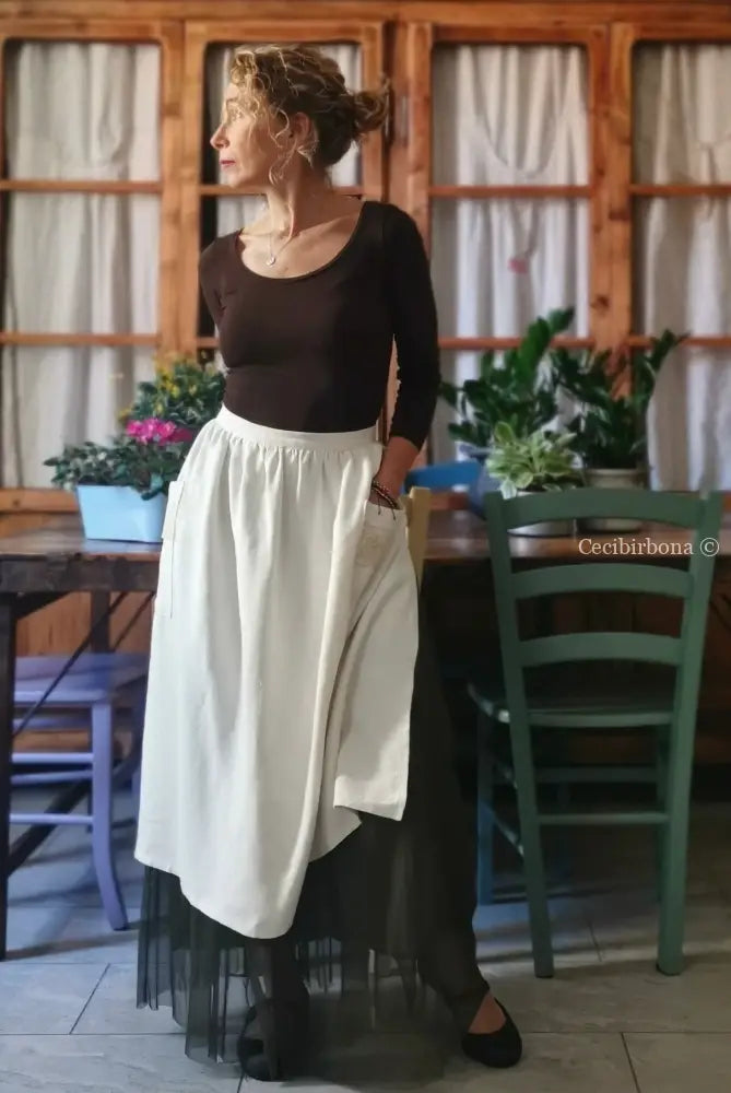 Mezzo grembiule lungo in lino antico (Ref. 145) grembiule donna in tessuto antico