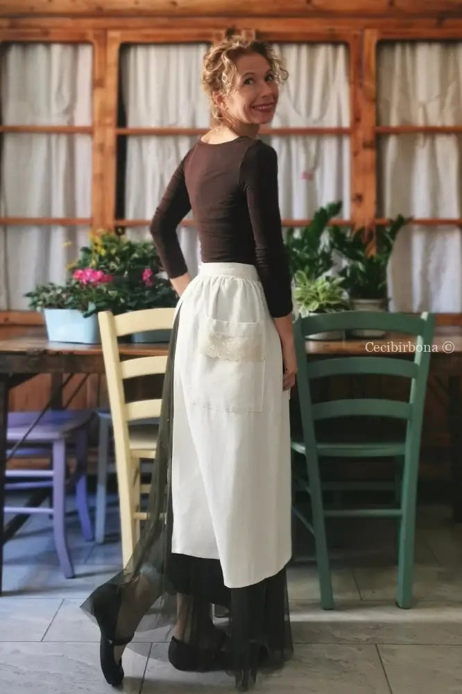 Mezzo grembiule lungo in lino antico (Ref. 145) grembiule donna in tessuto antico