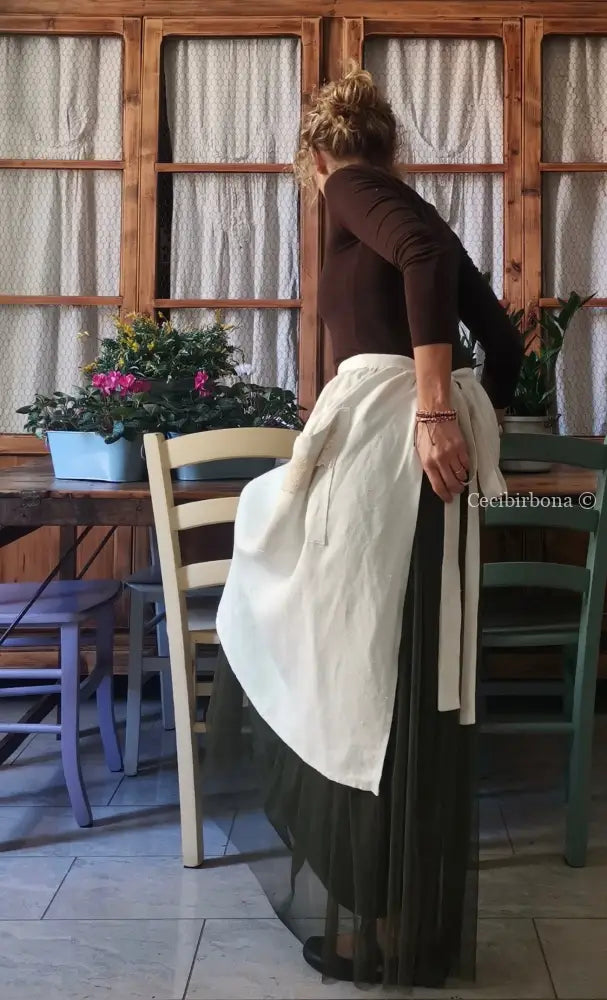 Mezzo grembiule lungo in lino antico (Ref. 145) grembiule donna in tessuto antico