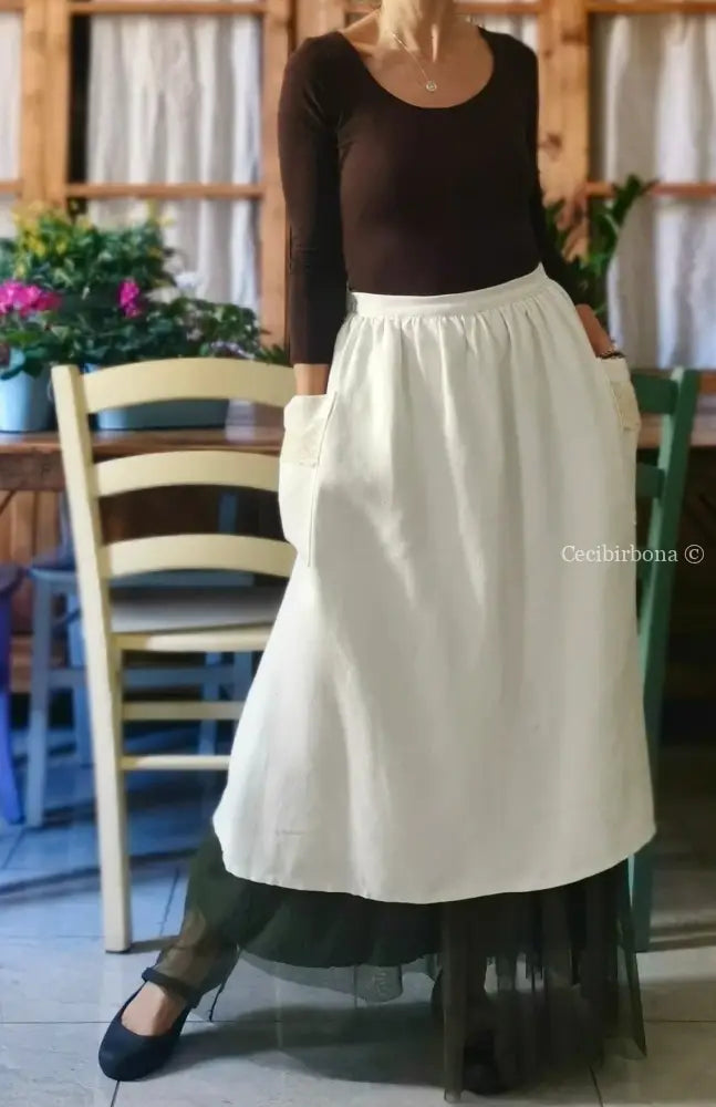 Mezzo grembiule lungo in lino antico (Ref. 145) grembiule donna in tessuto antico