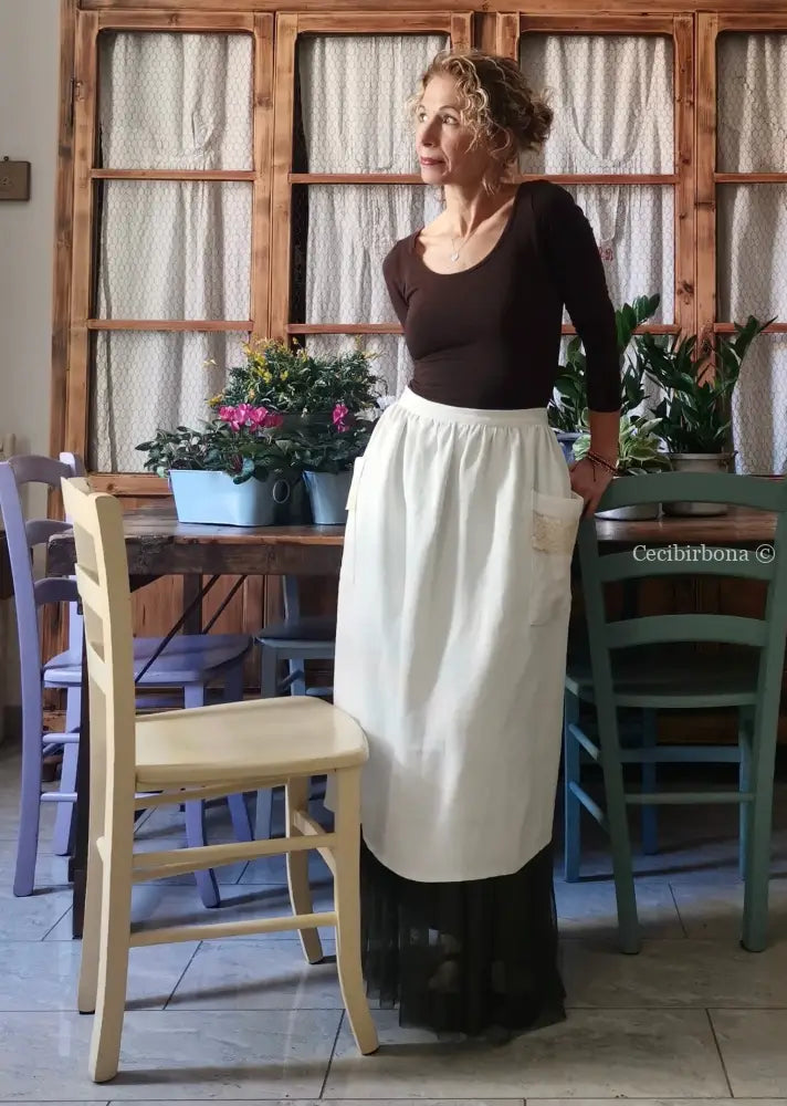 Mezzo grembiule lungo in lino antico (Ref. 145) grembiule donna in tessuto antico