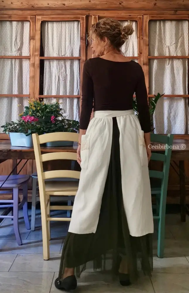 Mezzo grembiule lungo in lino antico (Ref. 145) grembiule donna in tessuto antico