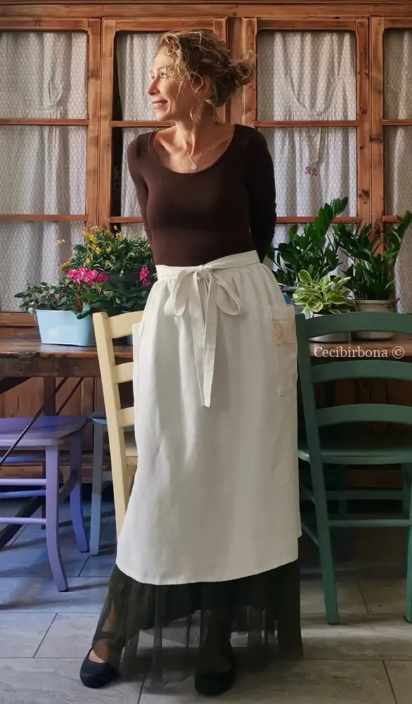 Mezzo grembiule lungo in lino antico (Ref. 145) grembiule donna in tessuto antico