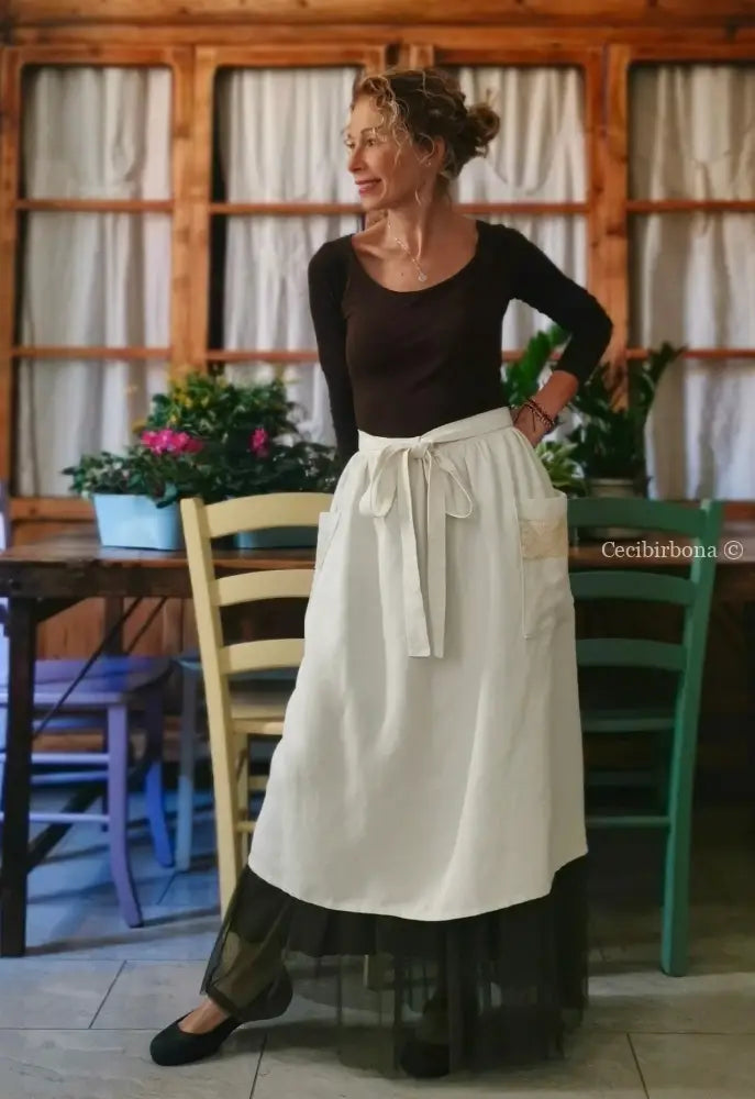 Mezzo grembiule lungo in lino antico (Ref. 145) grembiule donna in tessuto antico