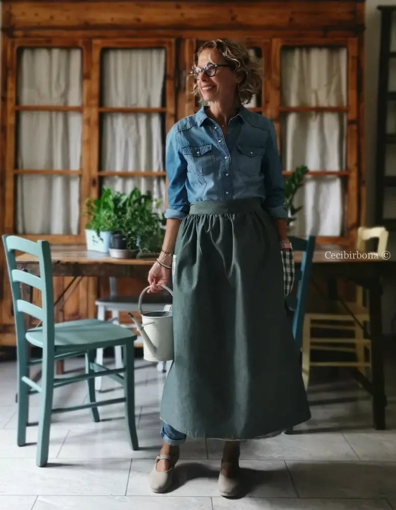 Mezzo grembiule verde con tasche a quadri (Ref. 326) grembiule donna tessuti moderni