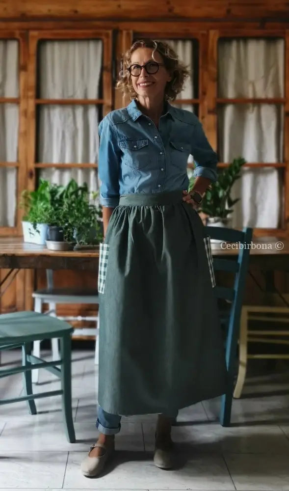 Mezzo grembiule verde con tasche a quadri (Ref. 326) grembiule donna tessuti moderni