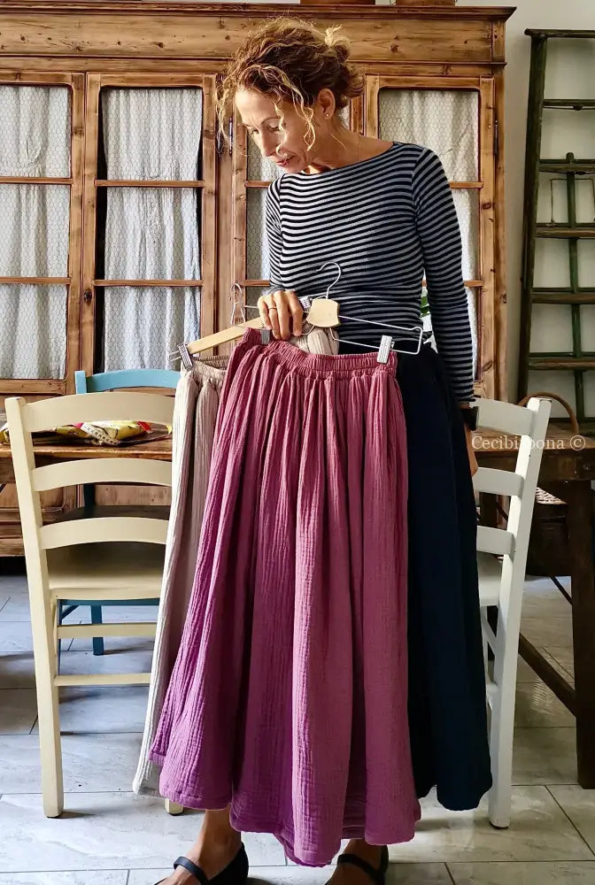 RESERVED FOR DILSHANI Gonna in mussola di cotone blu con cinturino elastico e tasche gonna donna