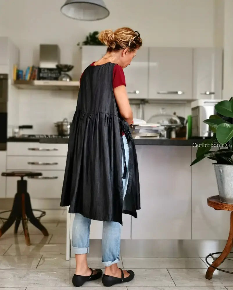 Reserved for Yeni Oh IN PREORDINE Il grembiule da cucina in chambray blu scuro grembiule donna tessuti moderni