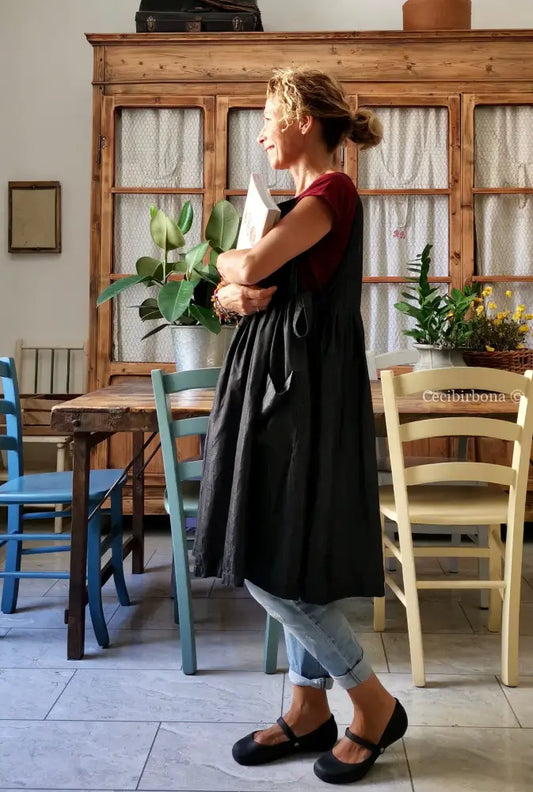 Reserved for Yeni Oh IN PREORDINE Il grembiule da cucina in chambray blu scuro grembiule donna tessuti moderni