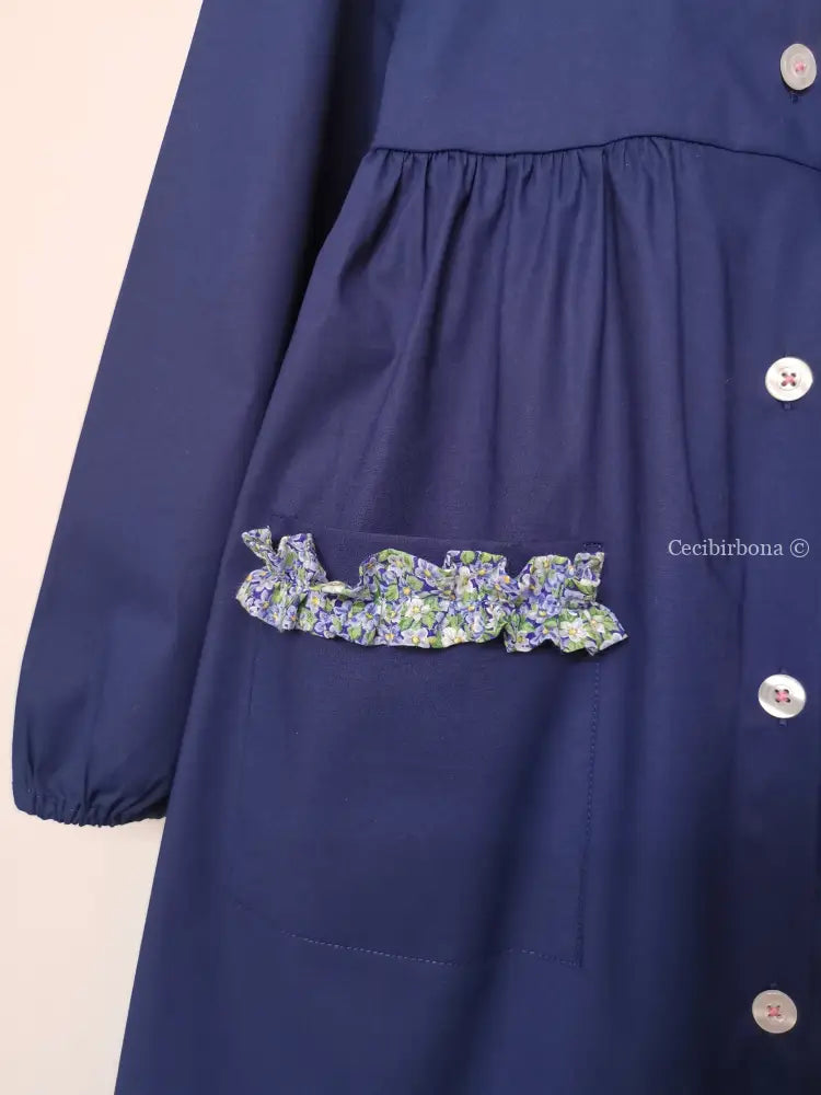 Riservato il grembiulino blu con fiore e rouches e colletto pierrot per scuola primaria grembiule scuola bimba