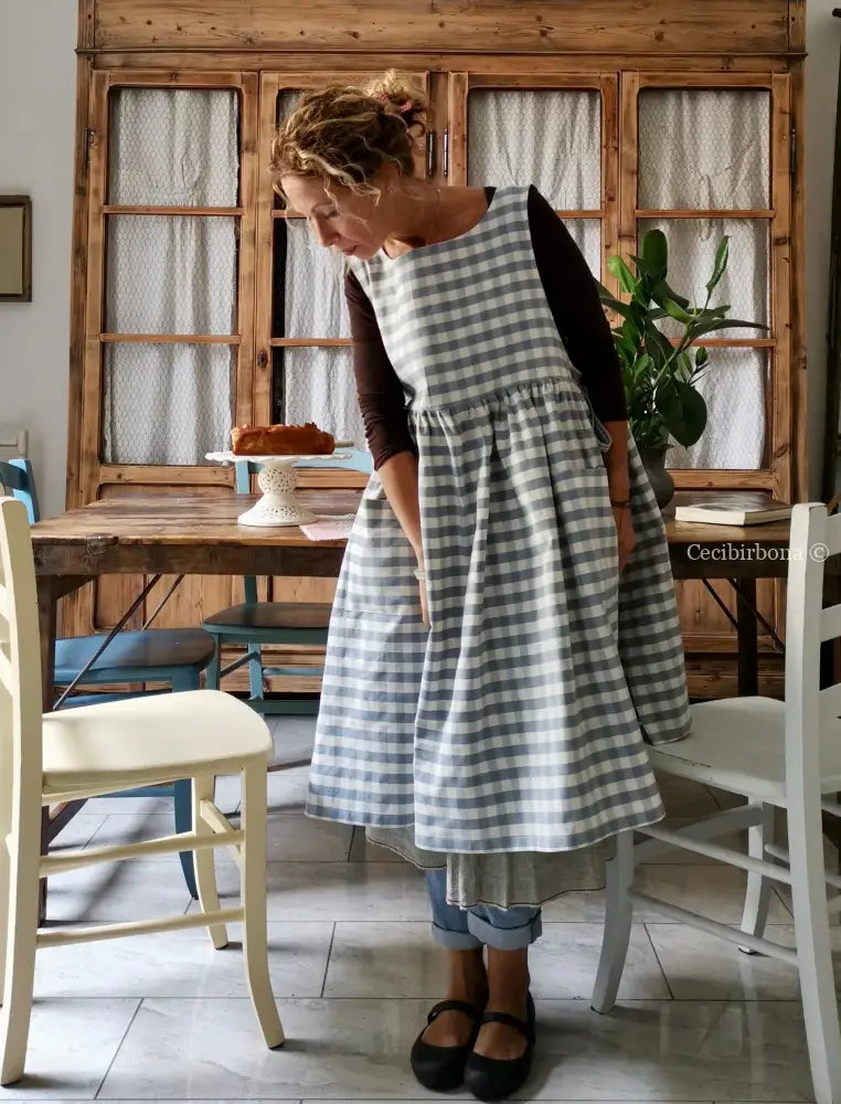 Riservato per Antonella Grembiule da cucina per donna in cotone a quadri celesti grembiule donna tessuti moderni