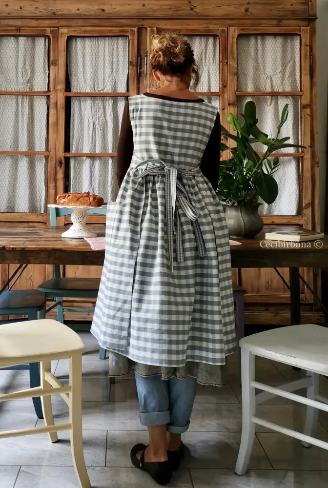 Riservato per Antonella Grembiule da cucina per donna in cotone a quadri celesti grembiule donna tessuti moderni