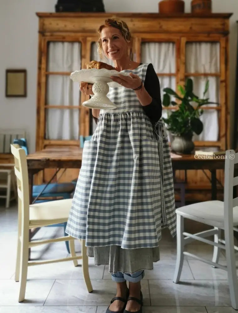 Riservato per Antonella Grembiule da cucina per donna in cotone a quadri celesti grembiule donna tessuti moderni