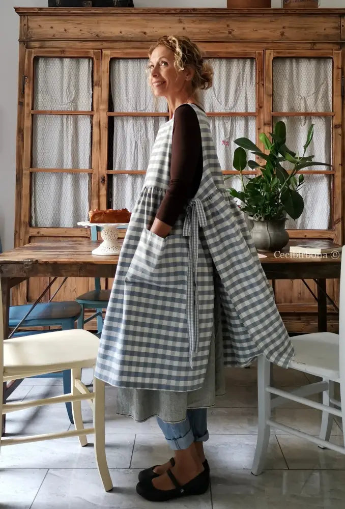 Riservato per Antonella Grembiule da cucina per donna in cotone a quadri celesti grembiule donna tessuti moderni