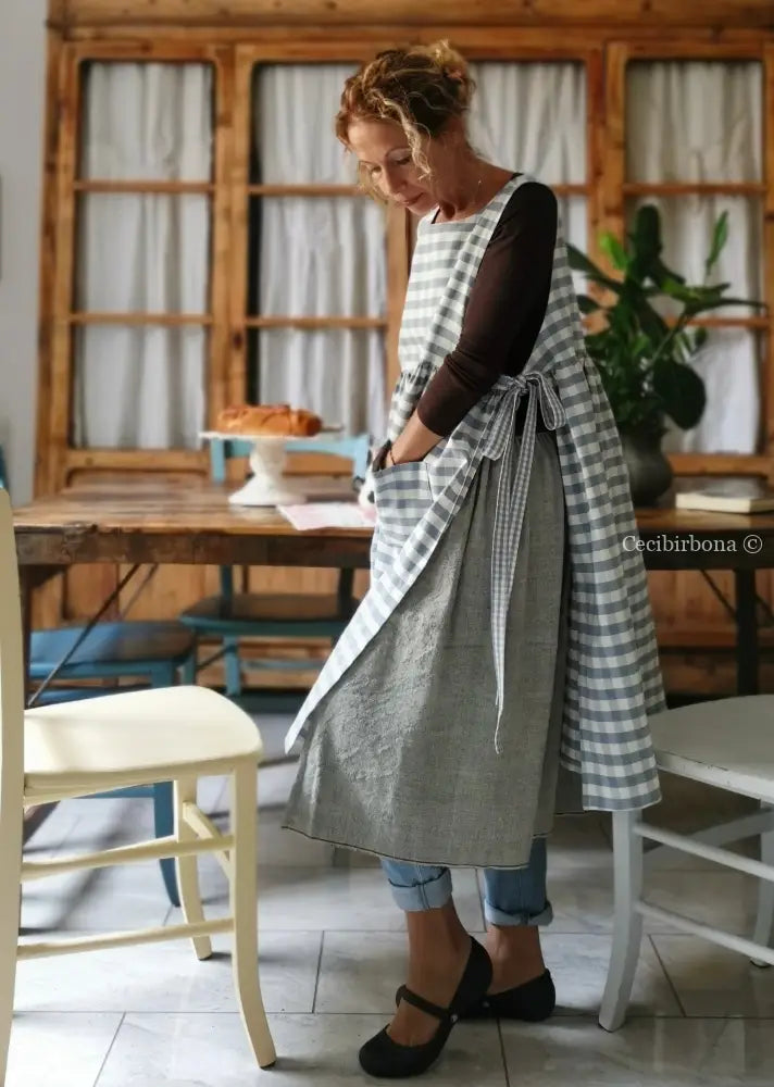 Riservato per Antonella Grembiule da cucina per donna in cotone a quadri celesti grembiule donna tessuti moderni