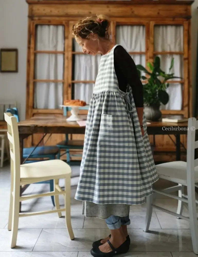 Riservato per Antonella Grembiule da cucina per donna in cotone a quadri celesti grembiule donna tessuti moderni