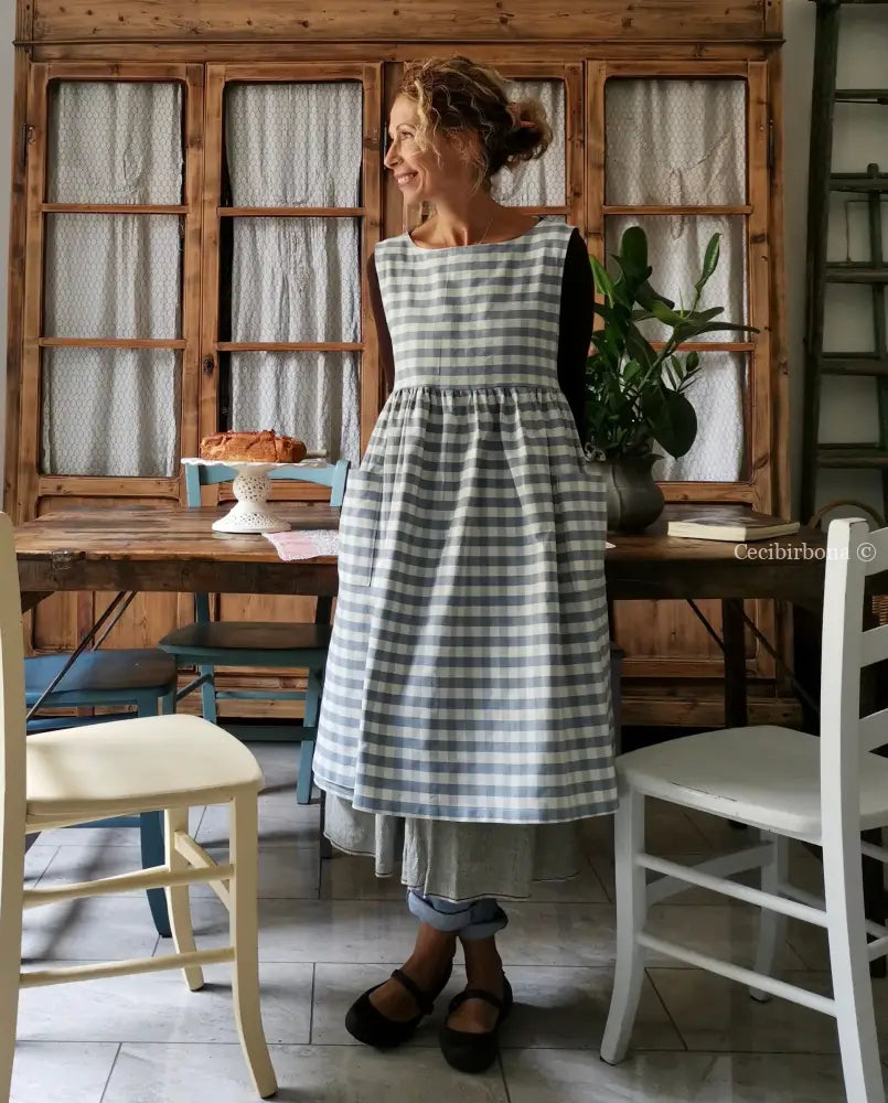 Riservato per Antonella Grembiule da cucina per donna in cotone a quadri celesti grembiule donna tessuti moderni