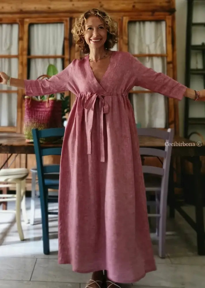 RISERVATO PER BARBARA Abito lungo con maniche in lino rosso ciliegia taglia 44 (Ref. 119) 44