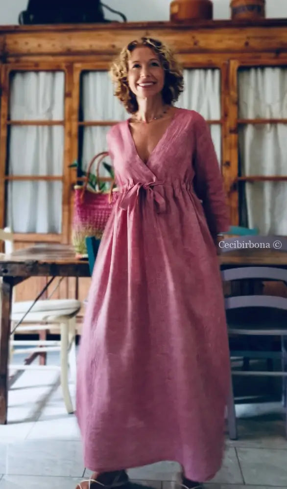 RISERVATO PER BARBARA Abito lungo con maniche in lino rosso ciliegia taglia 44 (Ref. 119) 44