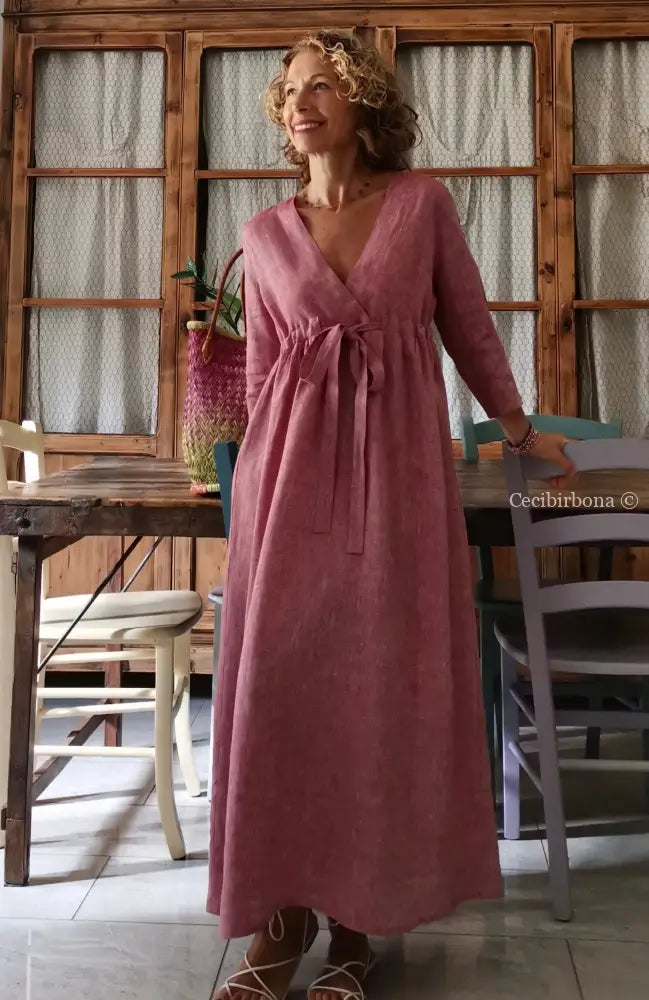 RISERVATO PER BARBARA Abito lungo con maniche in lino rosso ciliegia taglia 44 (Ref. 119) 44