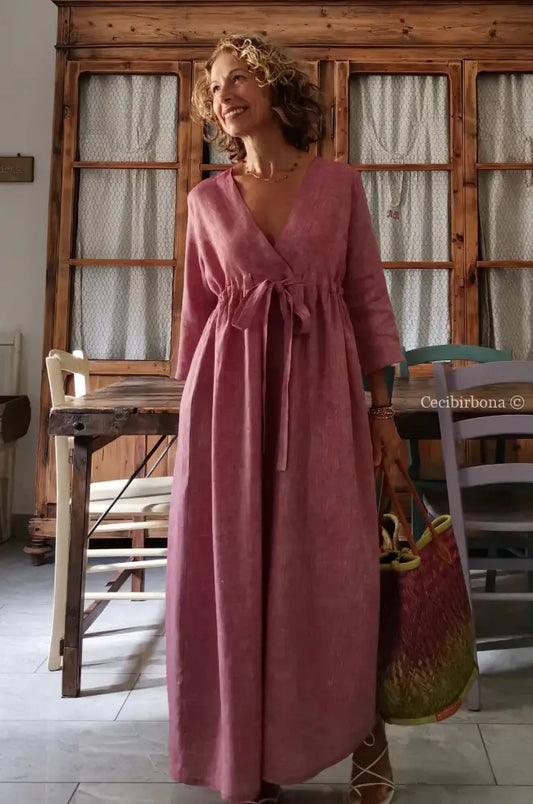 RISERVATO PER BARBARA Abito lungo con maniche in lino rosso ciliegia taglia 44 (Ref. 119) 44