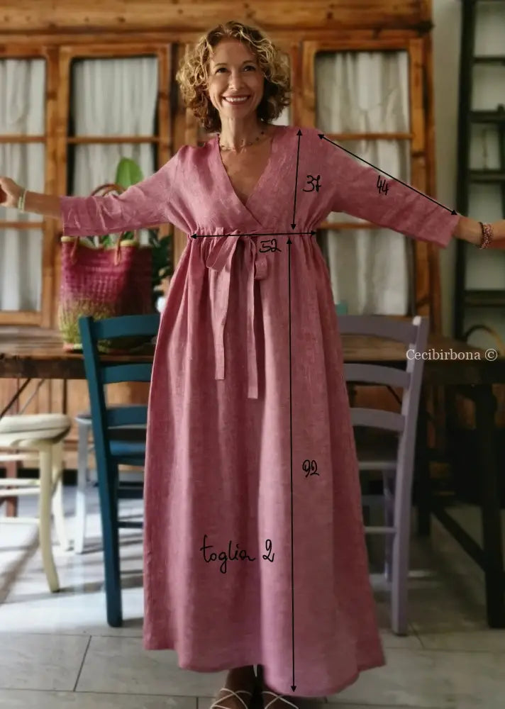 RISERVATO PER BARBARA Abito lungo con maniche in lino rosso ciliegia taglia 44 (Ref. 119) 44