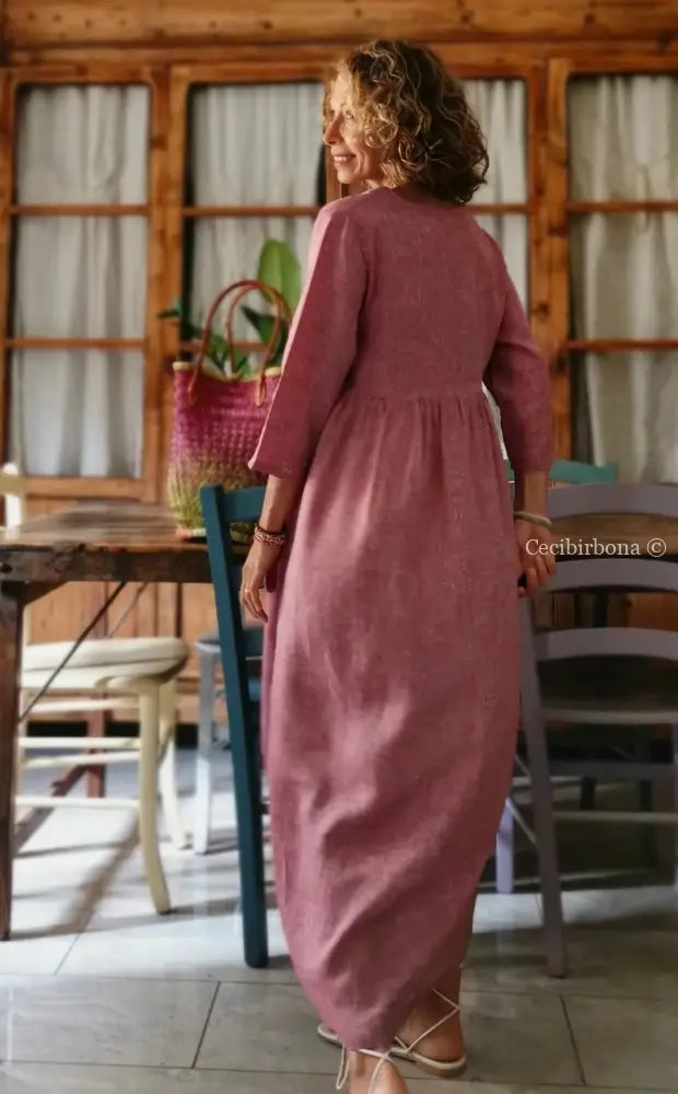 RISERVATO PER BARBARA Abito lungo con maniche in lino rosso ciliegia taglia 44 (Ref. 119) 44