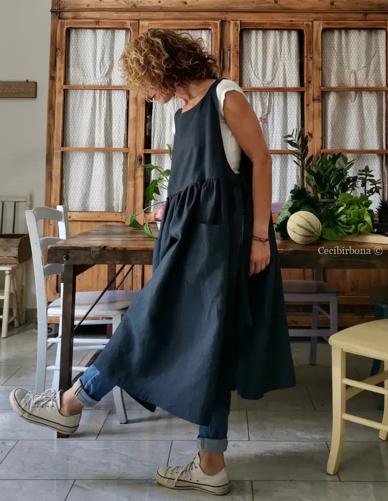 Riservato per Carla Grembiule da donna in lino blu grembiule donna tessuti moderni