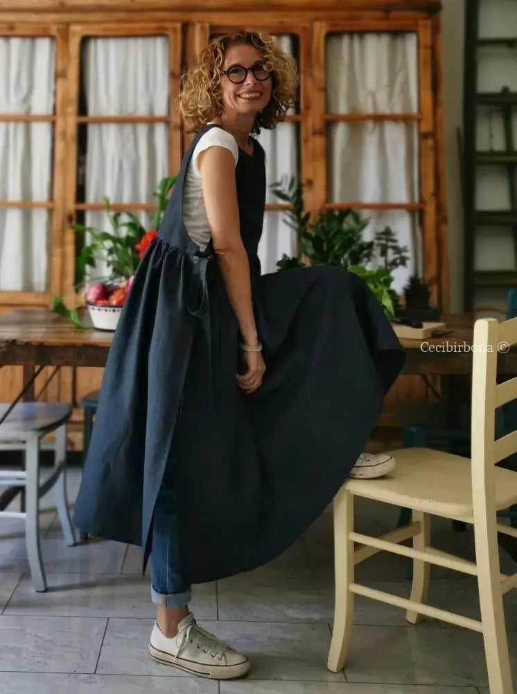 Riservato per Carla Grembiule da donna in lino blu grembiule donna tessuti moderni