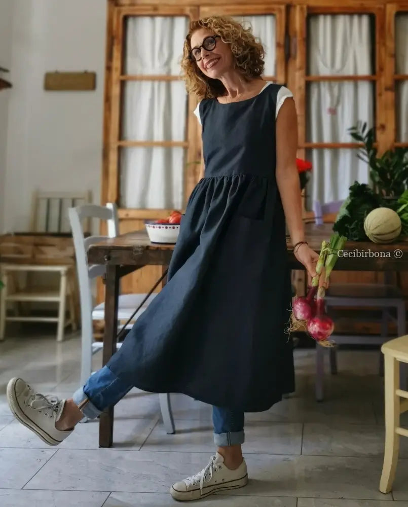 Riservato per Carla Grembiule da donna in lino blu grembiule donna tessuti moderni